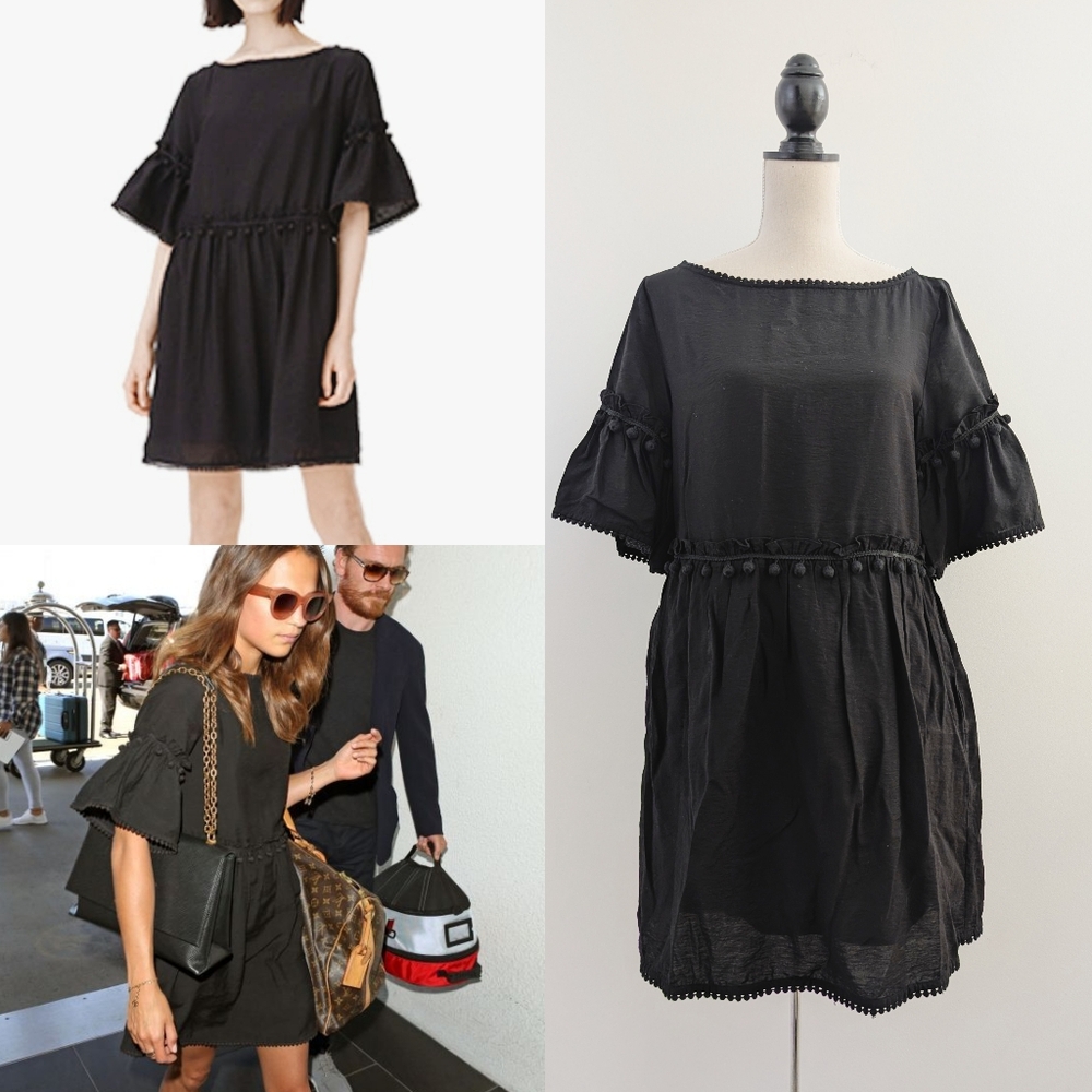 Club Monaco Aoiffe Black Mini Dress with Ruffle Pumpum Sleeves